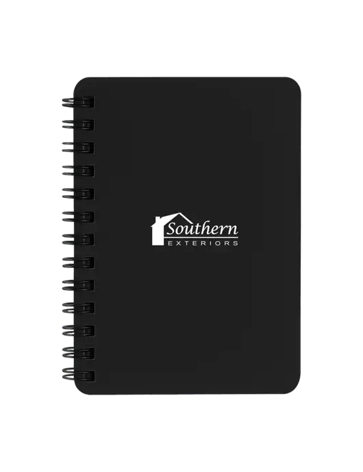 Sturdy Black Hardcover Notebook, 5.25 x 7 w/Southern Exteriors Logo