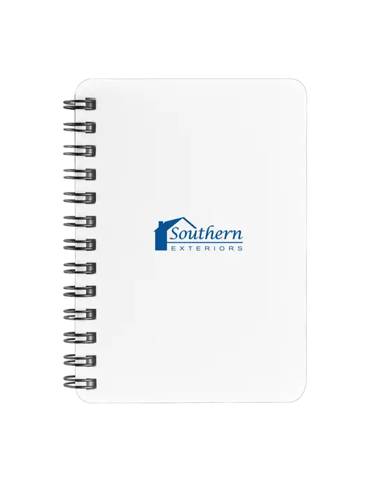 Sturdy White Hardcover Notebook, 5.25 x 7 w/Southern Exteriors Logo