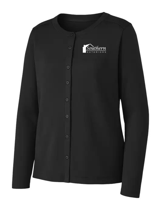 Black Womens Concept Stretch Button-Front Cardigan Sweater w/Southern Exteriors Logo
