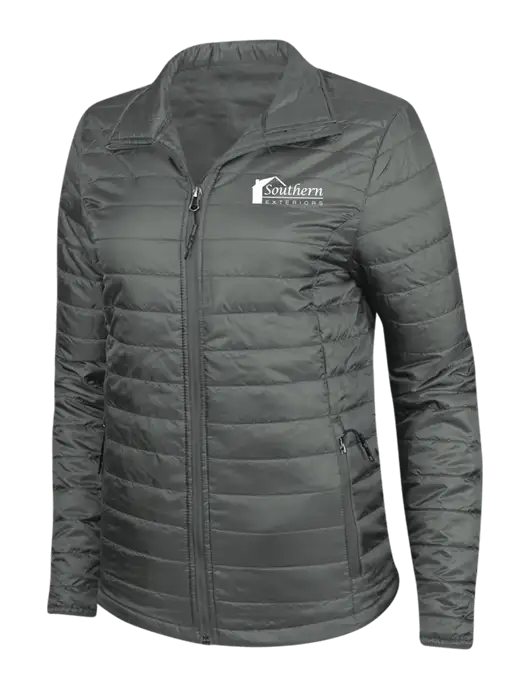 Dark Grey Womens Puffy Packable Jacket w/Southern Exteriors Logo
