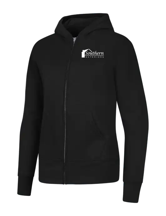 Jet Black Womens Core Fleece Full-Zip Hooded Sweatshirt w/Southern Exteriors Logo