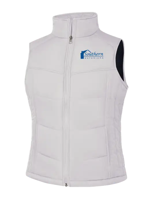 Womens White/Dark Slate Puffy Vest w/Southern Exteriors Logo