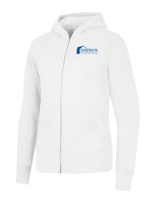 White Womens Core Fleece Full-Zip Hooded Sweatshirt w/Southern Exteriors Logo