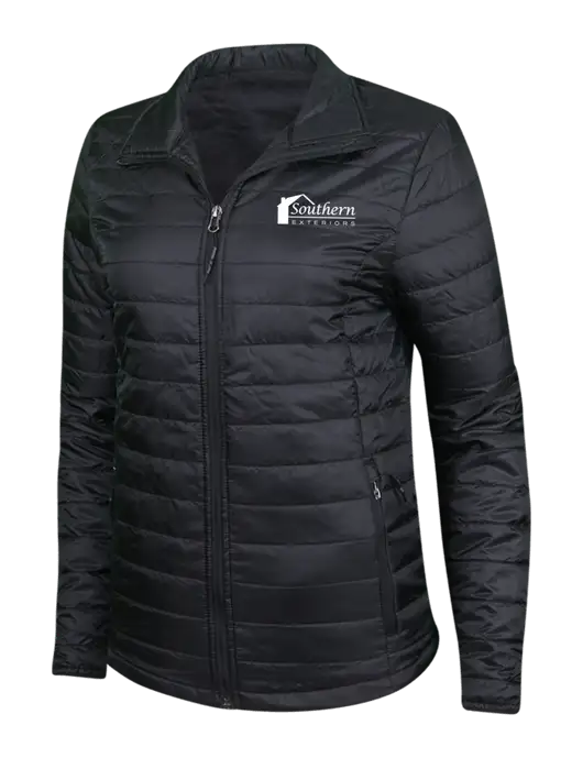 Womens Black Puffy Packable Jacket w/Southern Exteriors Logo