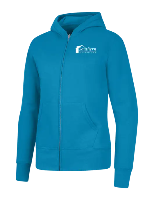 Neon Blue Womens Core Fleece Full-Zip Hooded Sweatshirt w/Southern Exteriors Logo